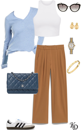 camel blue outfit