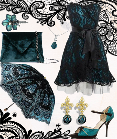Wedding Guest Teal & Black Lace