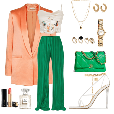 summer satin outfit 🧡💚