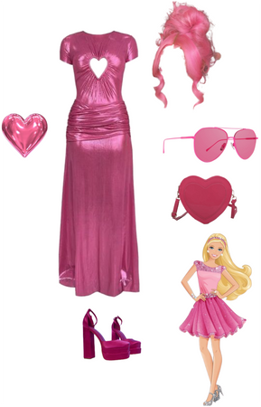 Pink Barbie doll outfit with hearts