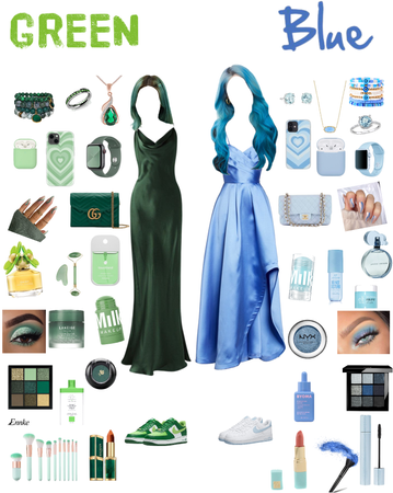 green and blue prom besties