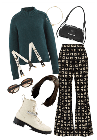 Green Sweater w/ Suspenders & Gucci Print Pants