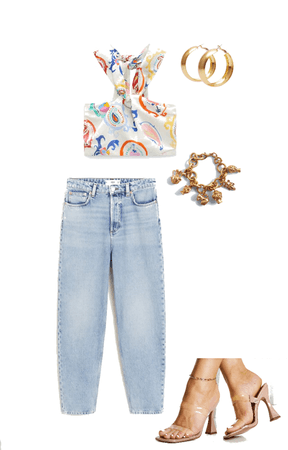 Printed Crop Top and Light Wash Jeans
