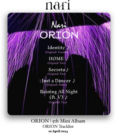BITTER-SWEET 비터스윗 NARI 최나리 ‘HOME’ Orion Tracklist