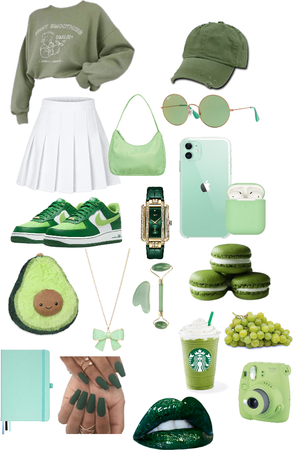 green outfit aesthetic perempuan
