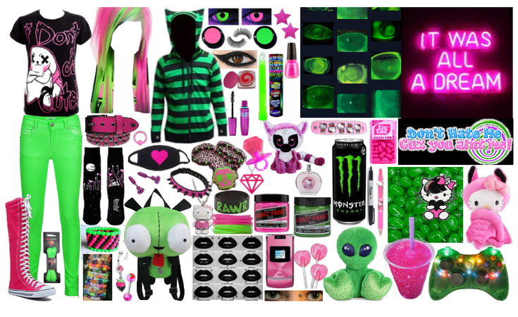 pink + green scene kid