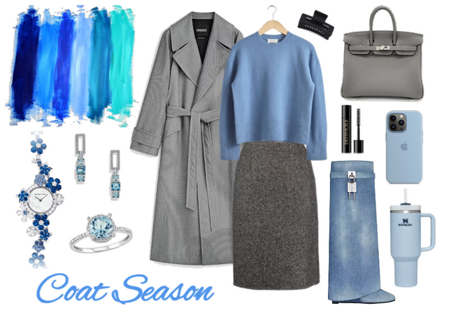 BLUE AND GREY COAT OUTFIT