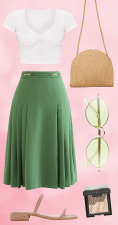 White top and Green Skirt