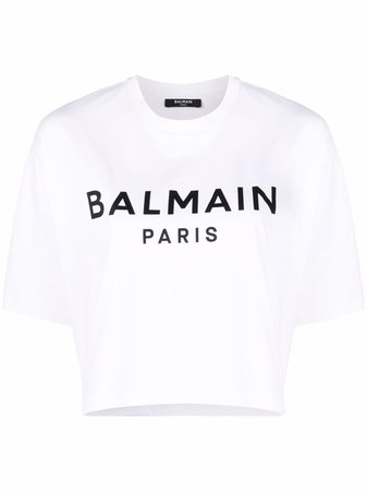 Balmain logo-print crop T-shirt