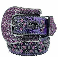 BB Simon Swarovski Crystal Purple Leather Belt 34 XL New