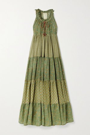 Green Hippy tiered printed cotton-voile maxi dress | Yvonne S | NET-A-PORTER