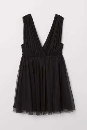 V-neck Tulle Dress - Black