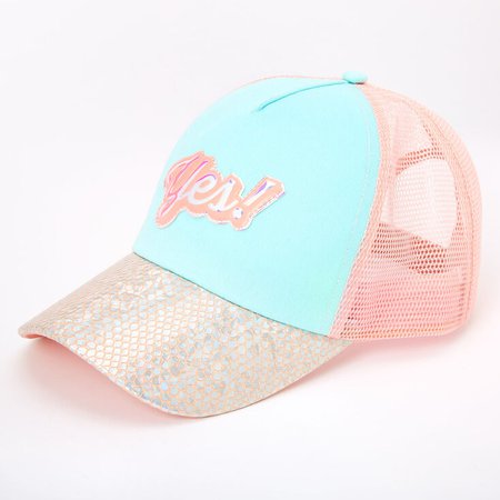 Iridescent Yes! Trucker Hat - Pink | Claire's US