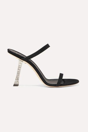 Crystal-embellished Suede Sandals - Black