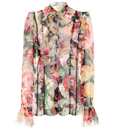 Floral silk-blend blouse