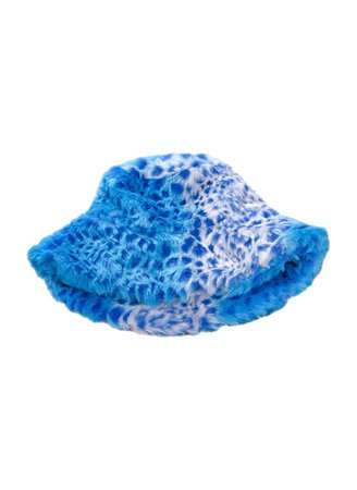 blue leopard faux fur bucket hat Y2k