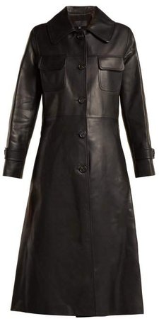 Point Collar Leather Trench Coat - Womens - Black