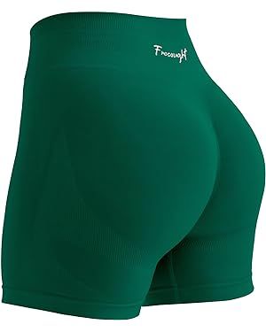 FRESOUGHT Shorts for Women Gym High Waisted Seamless Smile Contour Sportswear Green M at Amazon Women’s Clothing store
