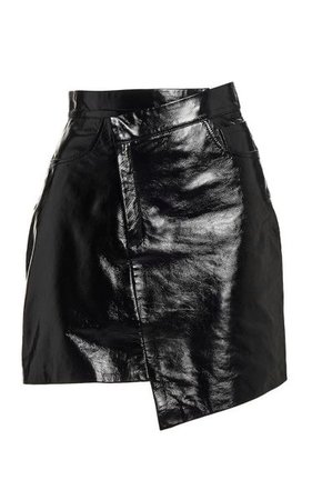Zeynep Arçay Asymetric Mini Leather Skirt Black