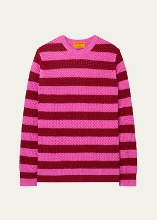 Guest in Residence Net Stripe Cotton Crewneck Sweater - Bergdorf Goodman