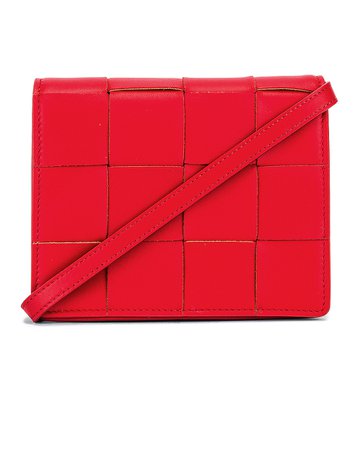 Bottega Veneta Woven Leather Crossbody Bag in Bright Red | FWRD
