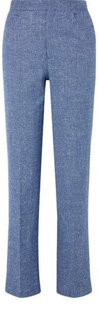 Troia Mélange Stretch Cotton And Linen-blend Straight-leg Pants - Blue