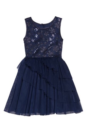 Frais 3D Sequin Embellished Fit & Flare Tulle Dress (Toddler Girls, Little Girls & Big Girls) | Nordstrom