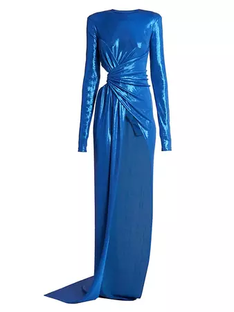Shop Balmain Metallic Draped Gown | Saks Fifth Avenue