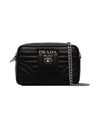 Prada black Diagram small quilted leather cross body bag