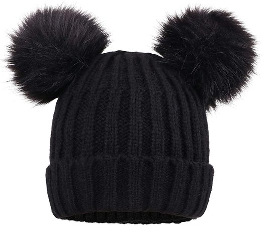 Arctic Paw Women Knit Beanie Cable Knit Faux Fur Pompom Beanie Hat Black Hat Black Ball at Amazon Women’s Clothing store