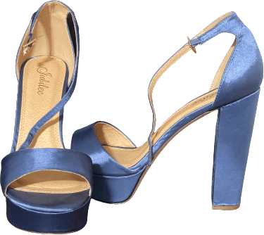 blue satin block heel