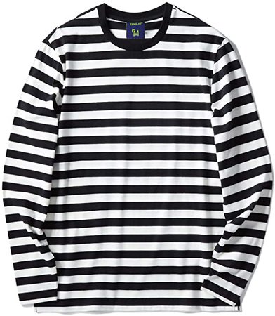 Zengjo Black and White Striped Shirt Men(M, Black&White Wide) | Amazon.com
