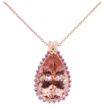 35.46 Carat Pink Morganite, Pink Sapphire and Diamond Pendant 14 Karat Rose Gold For Sale at 1stDibs