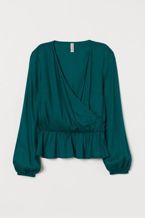 V-neck Wrapover Blouse - Emerald green - | H&M CA