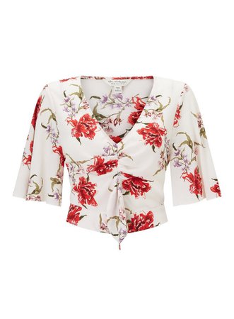 Ivy Floral Tie Angel Sleeve Top - Shirts & Blouses - Clothing - Miss Selfridge