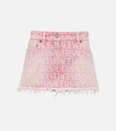 Versace Allover Denim Miniskirt in Pink - Versace | Mytheresa