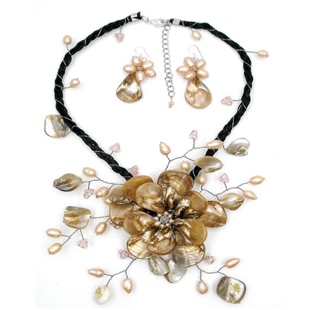 beige flowers necklace and earrings sets - Google Search