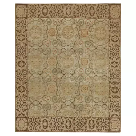 Rug and Kilim’s European Art Nouveau Style Rug in Beige, Brown and Green Patterns For Sale at 1stDibs