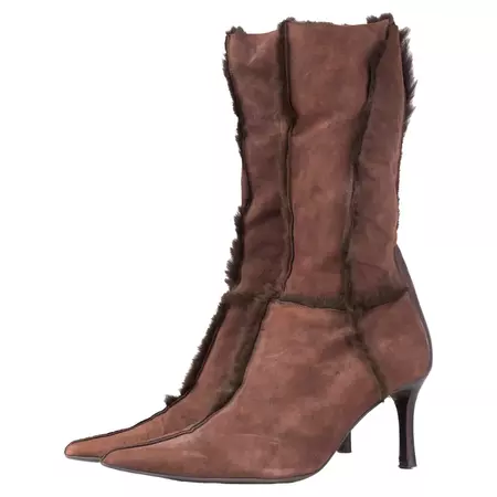 Cesare Paciotti F/W 2002 brown fur ankle boots For Sale at 1stDibs