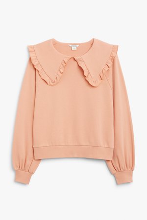 Lace trim collar sweater - Light orange - Sweatshirts - Monki WW