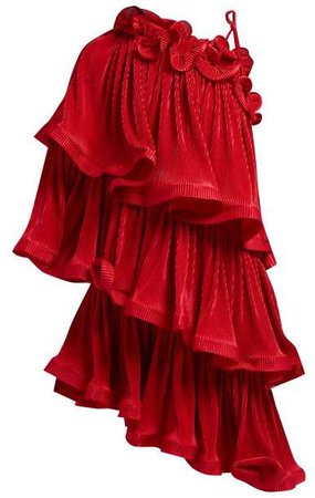 Bloom Asymmetric Tiered Plisse Mini Dress - Womens - Dark Red