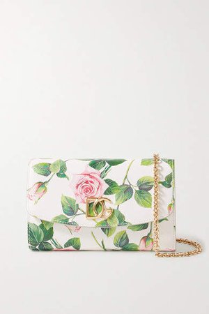 Mini Floral-print Textured-leather Shoulder Bag - White