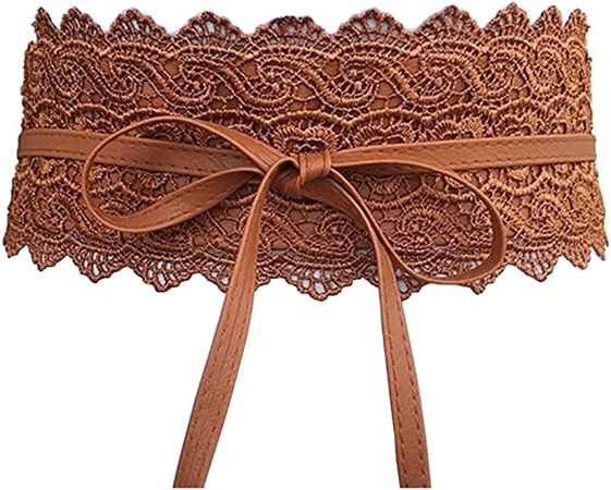 Hello My Life&Apparel Women's Lace Waist Belt Bow Tie Wrap Around Soft Leather Boho Corset Fashion Elegant for Dresses (Brown), Large at Amazon Women’s Clothing store