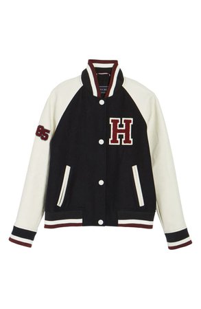 Tommy Hilfiger Mixed Media Varsity Jacket | Nordstrom
