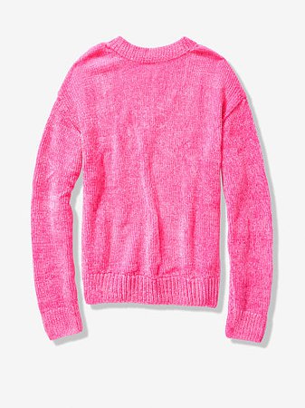 Reversible V Crew Sweater - PINK - pink