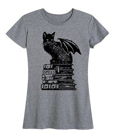 Instant Message Womens Heather Gray Spells Cat Relaxed-Fit Tee - Women & Plus | Best Price and Reviews | Zulily