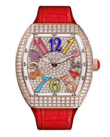 Franck Muller Lady Vanguard Diamond Watch with Embossed Rubber Strap
