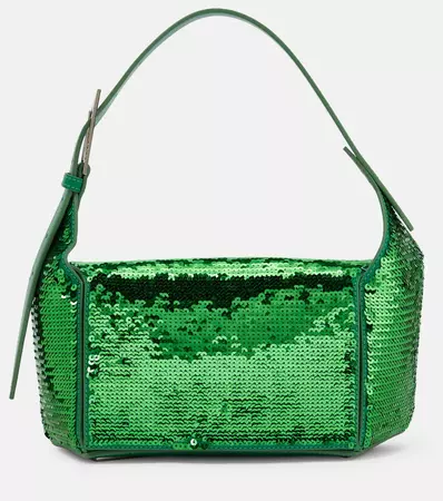 7 7 Sequined Leather Shoulder Bag in Green - The Attico | Mytheresa