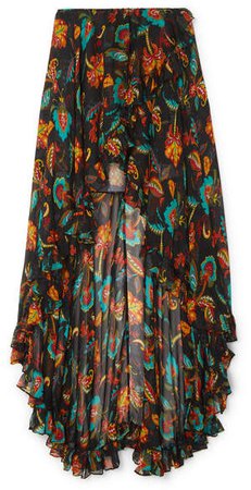 Adelle Asymmetric Floral-print Silk-chiffon Maxi Skirt - Black