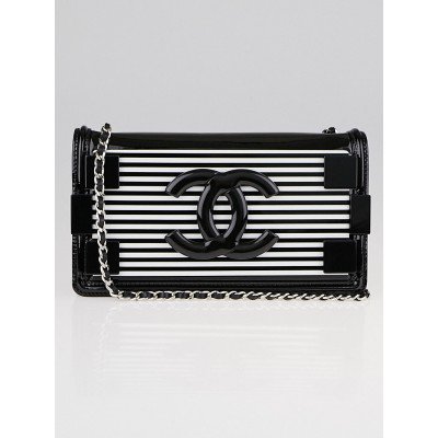 Chanel Black/White Striped Plexiglas and Leather East/West Boy Brick Flap Bag - Yoogi's Closet